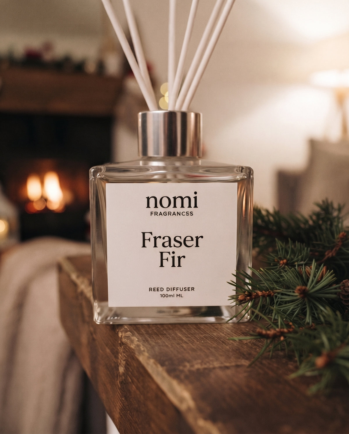 Fraser Fir reed diffuser label closeup