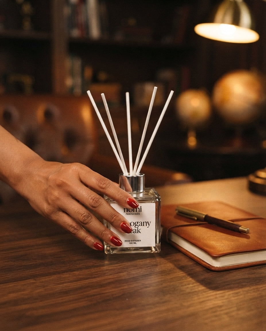 Mahogany Teak reed diffuser lifestyle shot