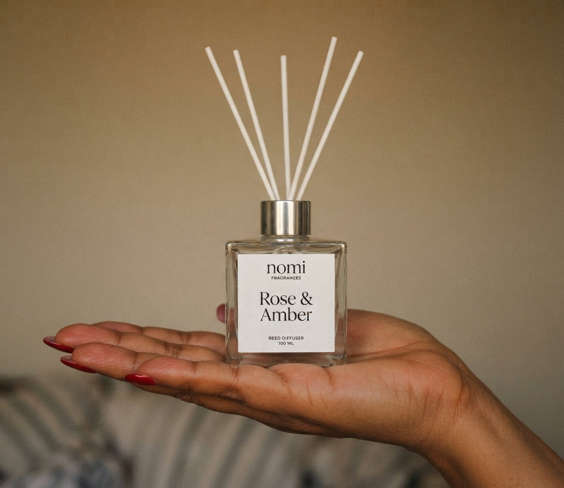 Rose & Amber reed diffuser scale reference shot