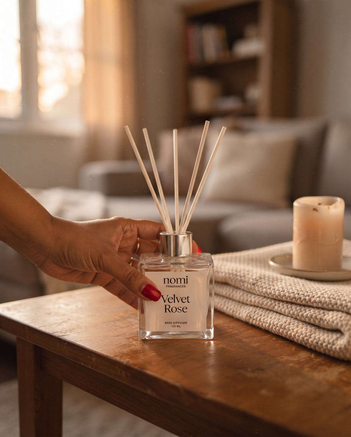 Velvet Rose reed diffuser lifestyle shot